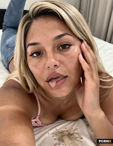 Wearing a lacy bra and jeans