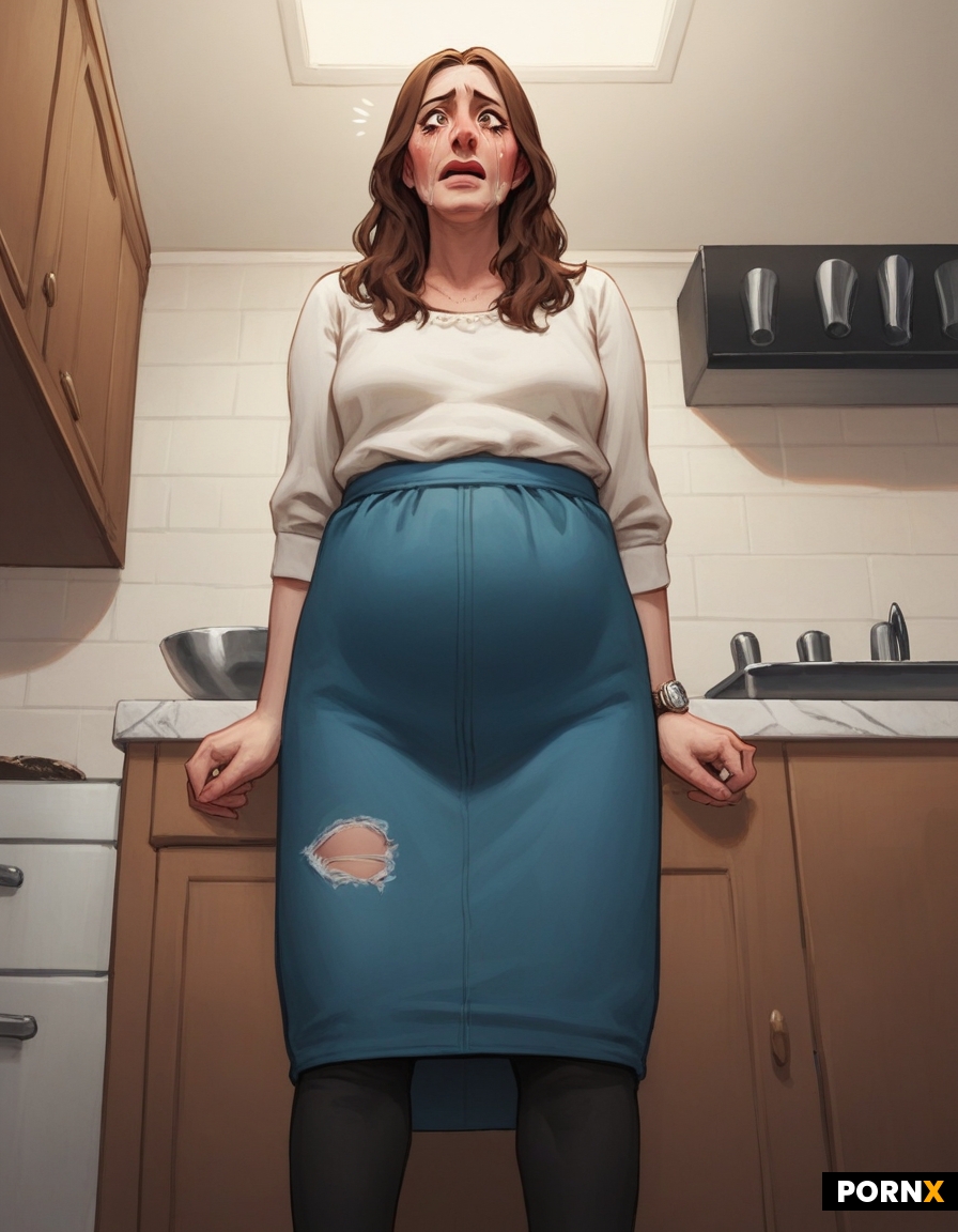 Married frumpy-mom in 80's in the kitchen