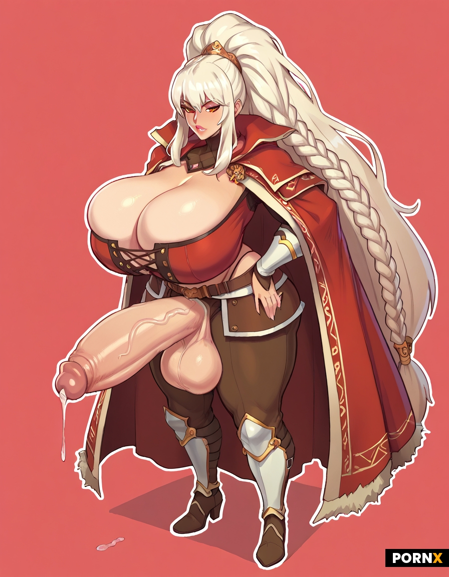 Voluptuous futanari with massive penis and big ball-sack