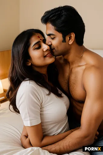 Generate  image in which indian couple is having loveable and passionate cuddling on bed