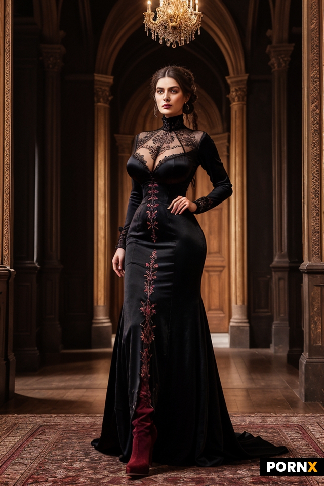 A hyper realistic illustration of a mature milf who standing tall with her enormous breasts and thin