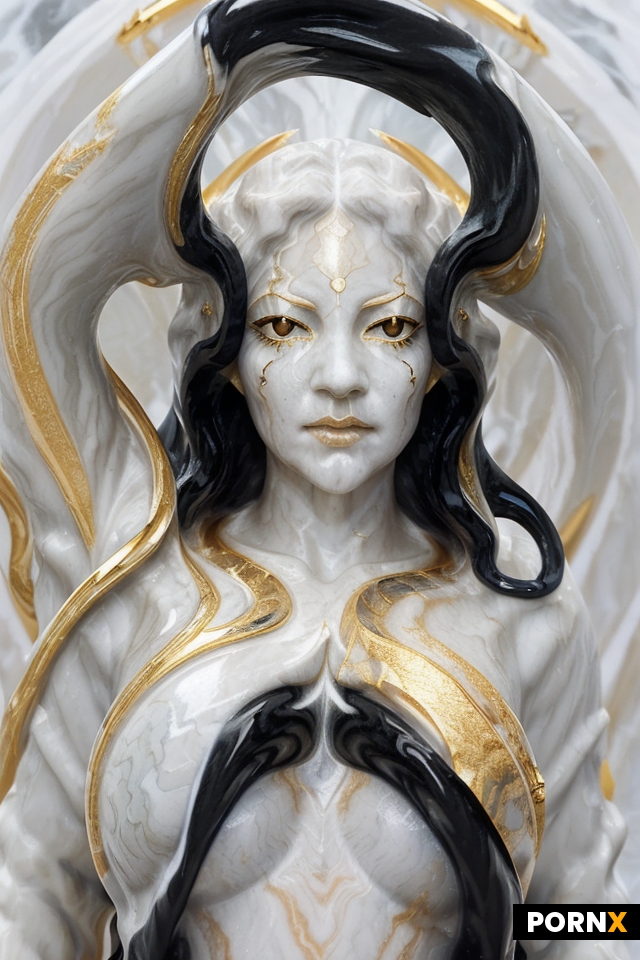 Ultra-realistic white and gold marble statue