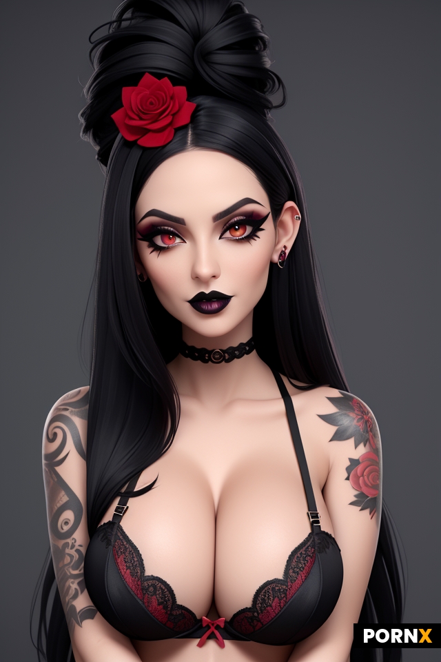 busty goth pornstar girlfriend with sultry makeup
