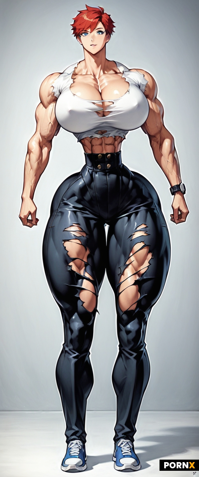 Solo photo of a very muscular woman with hands on hips