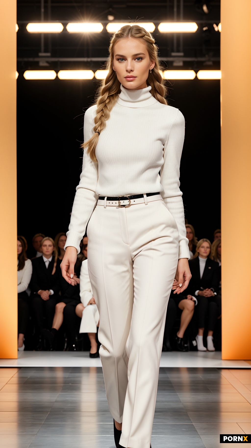 german supermodel walking on on the runway in a fashion show