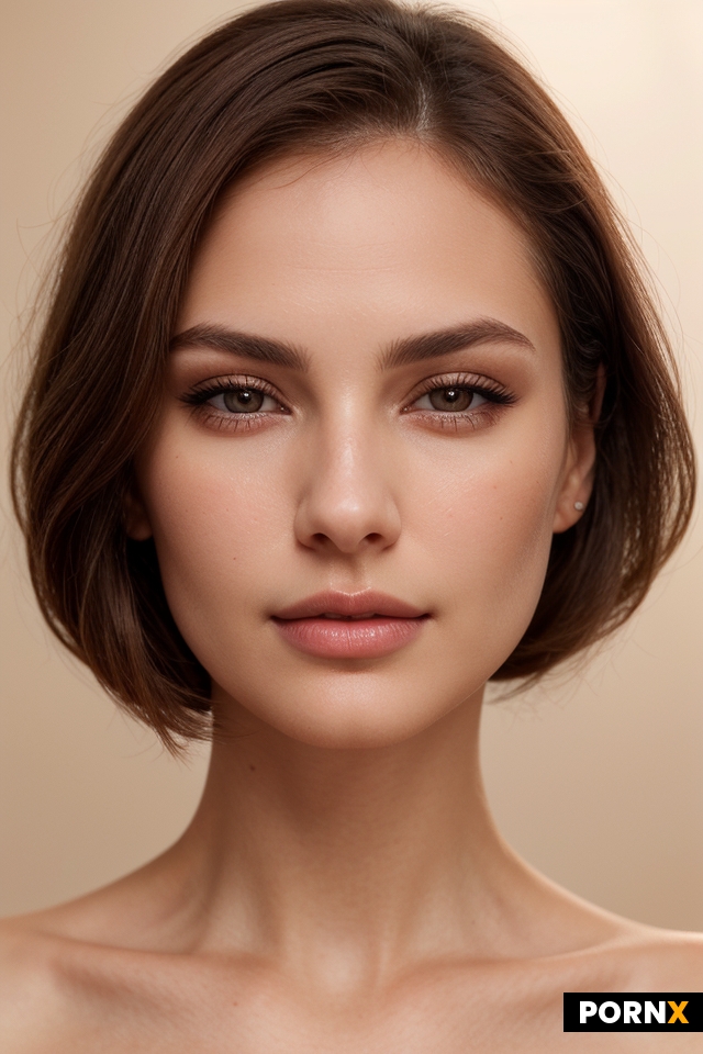 A stunning portrait of a woman with captivating brown eyes and gorgeous brown hair styled in a chic 