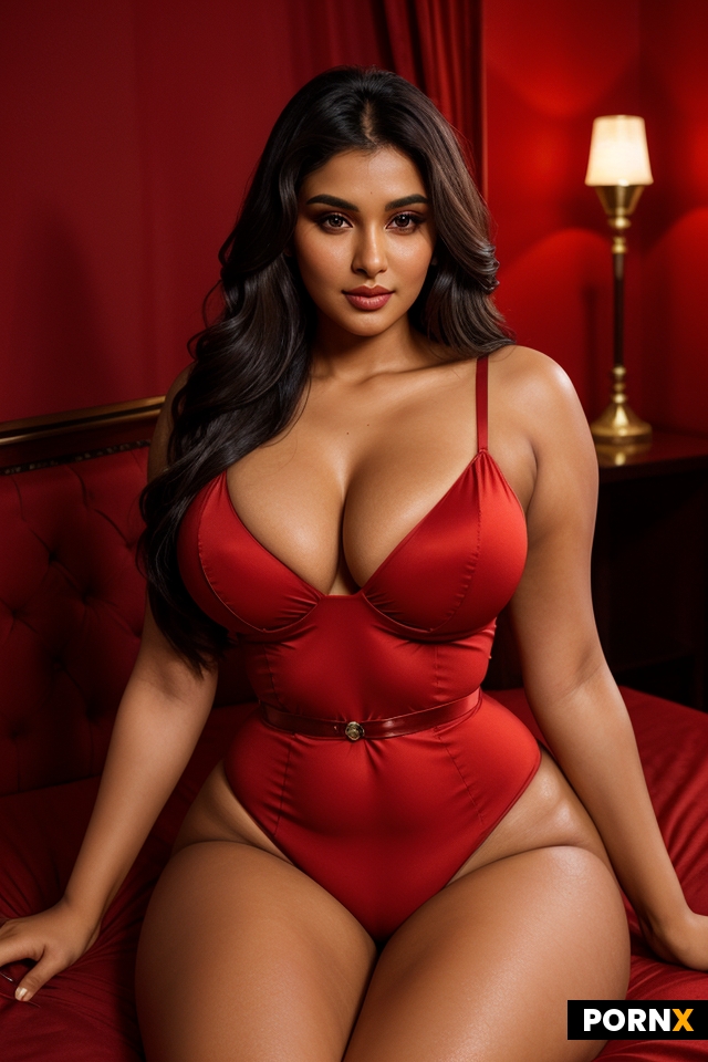 Hyperrealistic depiction of a curvy Indian woman with smooth medium brown skin