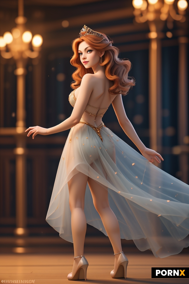 Full body image from behind of a beautiful Irish princess with a small nose and sparkling emerald ey