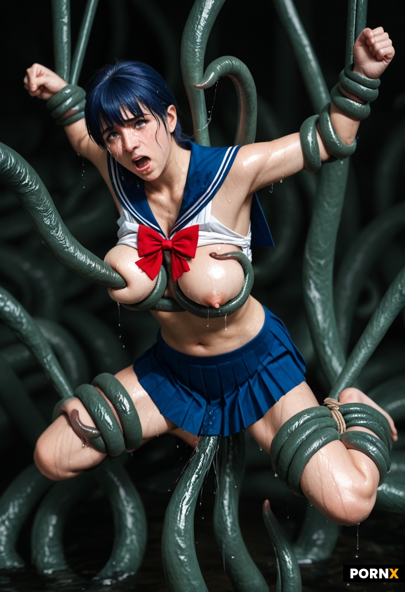 Irish Woman wearing wet blue anime sailor costume