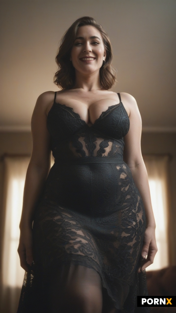 A sensual elite escort BBW in a vintage black dress posing confidently in soft lighting