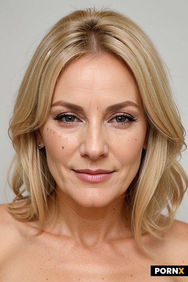 Create a mature milf with blonde hair with cum on her face