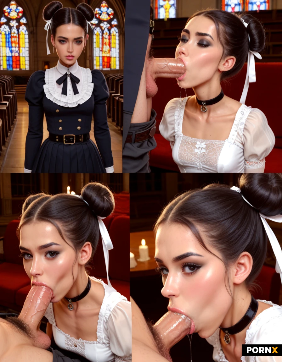 (multiple pictures:1.3),first deepthroat story,hdr,ultra high details,ultra sweet,cutest babe,beautiful,ultra skinny,ultra long legs,wide hips,small,skinny waist,small waist,(perfect breasts),tight high hair buns,hair ribbons,choker,(ultra thick black eyeliner:1.2),satin,uniform,white lace shirt,jacket,plait pleated midi skirt,high stockings,belt,fully clothed,man,big white cock,male sit on couch,(deepthroat),mouth juice dripping,church,side view from above,looking at viewer,