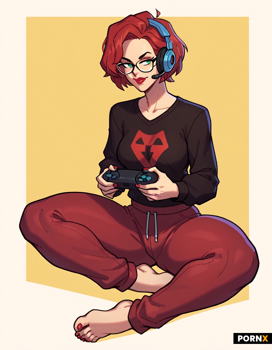 Gamer woman holding controller sitting in front of large screen