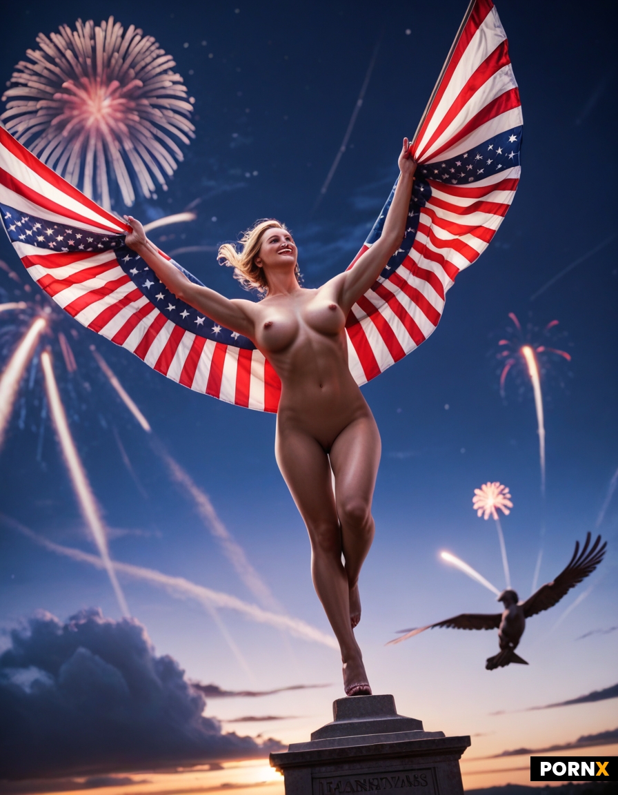Naked Lady liberty durung a parachute jump