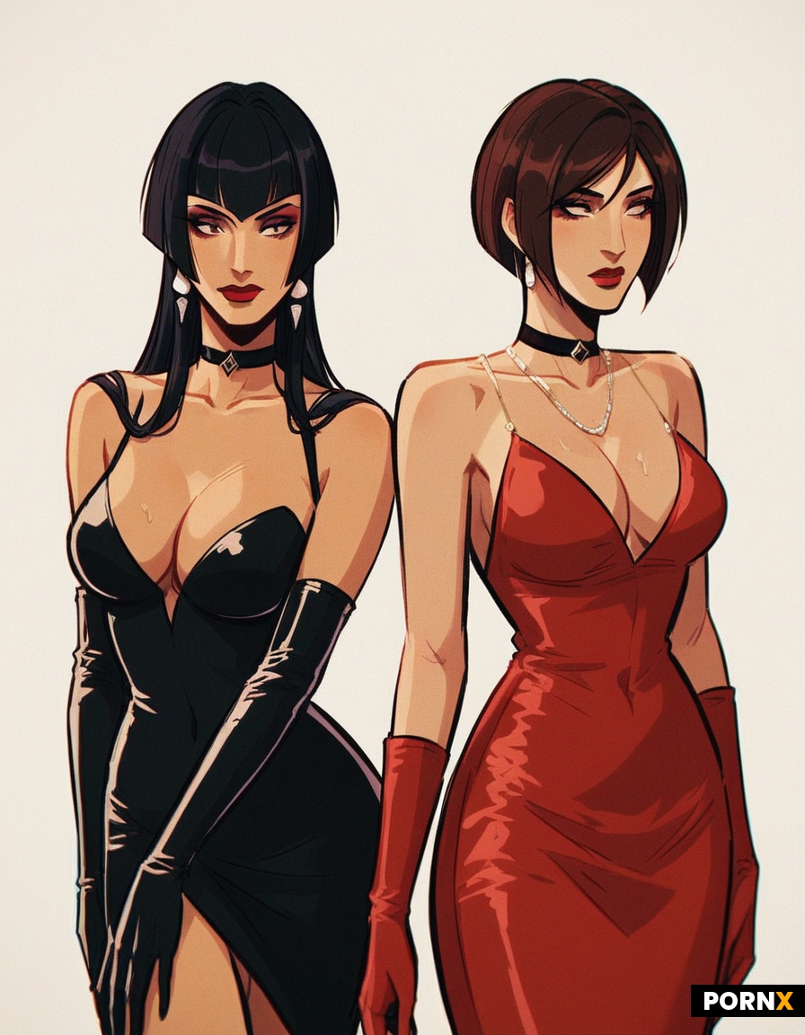 Two stylized busty female characters in a cinematic duo shot