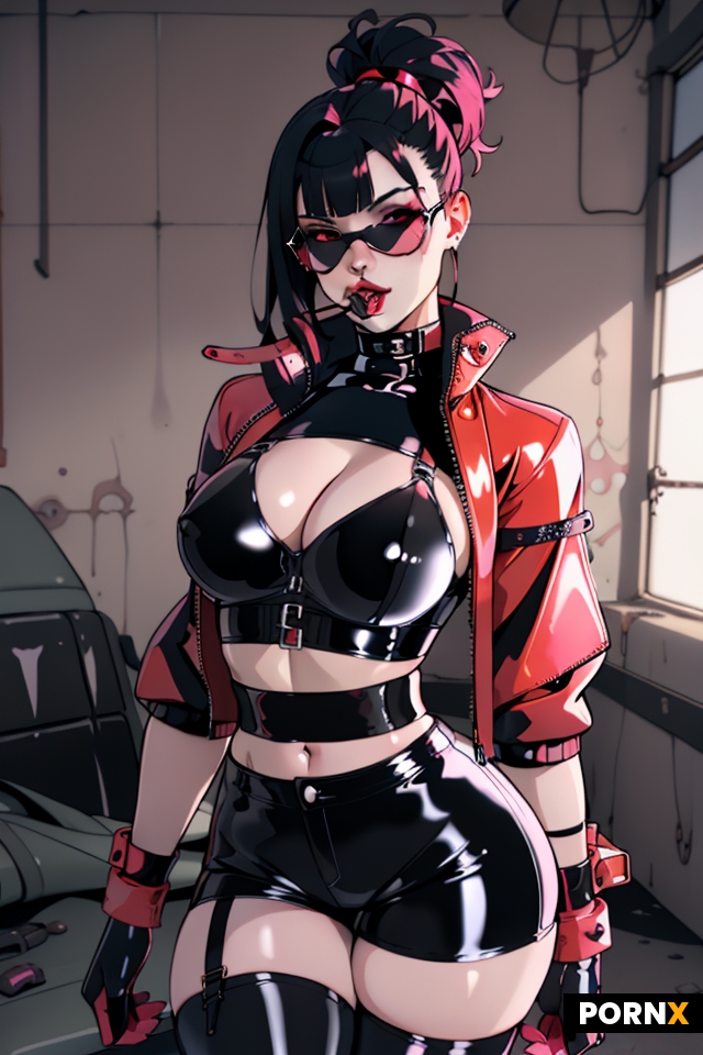 a curvy goth dominatrix with bangs