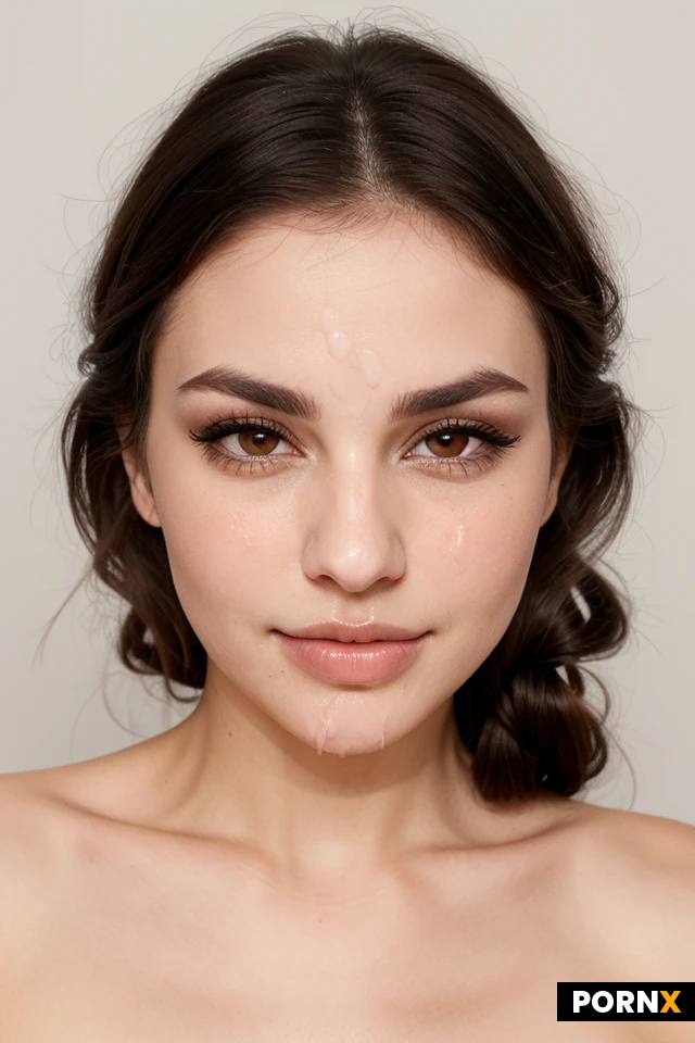 She is 20–25, slender and feminine, with pale fair skin, a cool-neutral undertone, oval-to-heart-shaped face, narrow soft jaw, pointed rounded chin and gentle cheekbones. She has large almond-shaped dark brown eyes, slightly deep-set, lifted outer corners and dark lashes; straight dark eyebrows with a soft arch; a small narrow straight nose with a fine bridge and rounded tip; naturally full lips with a defined cupid’s bow and slightly fuller lower lip. Her hair is very dark brown, almost black, long, straight and smooth, falling below the shoulders, with a center part, She is 20–25, soft and slender with a soft, graceful feminine appearance, delicate proportions and an approachable sweetness. She has very fair, smooth skin with a soft neutral-cool undertone, a gently rounded oval face, soft cheeks, a delicate tapered jaw and a small rounded chin. Her features are pretty and harmonious rather than sharp or angular. She has large, soft almond-shaped deep brown eyes with a warm, gentle gaze, naturally long dark lashes and softly curved dark eyebrows. Her nose is small, fine and straight with a delicate bridge and softly rounded tip. Her lips are naturally plump and rosy, with a gentle cupid's bow and a slightly fuller lower lip. Her expression is calm, sweet and feminine. Her hair is very dark brown, almost black, long, silky, straight and glossy, falling below her shoulders, with a soft center part, two small delicate braids near the temples and wispy strands framing her cheeks. Minimal natural makeup, softly defined eyes, subtle rosy lips and realistic youthful skin texture, graceful and feminine, with delicate shoulders, full body, cumshot, cum dripping