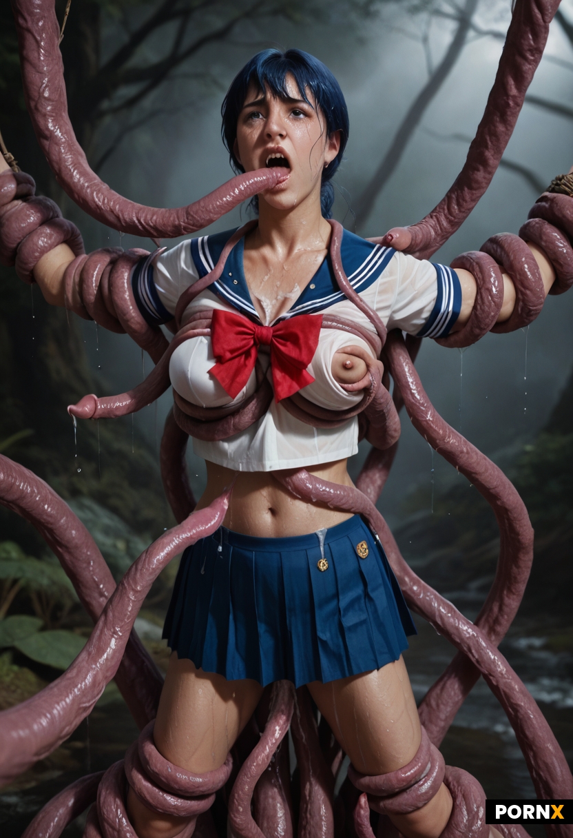 Irish Woman wearing wet blue anime sailor costume