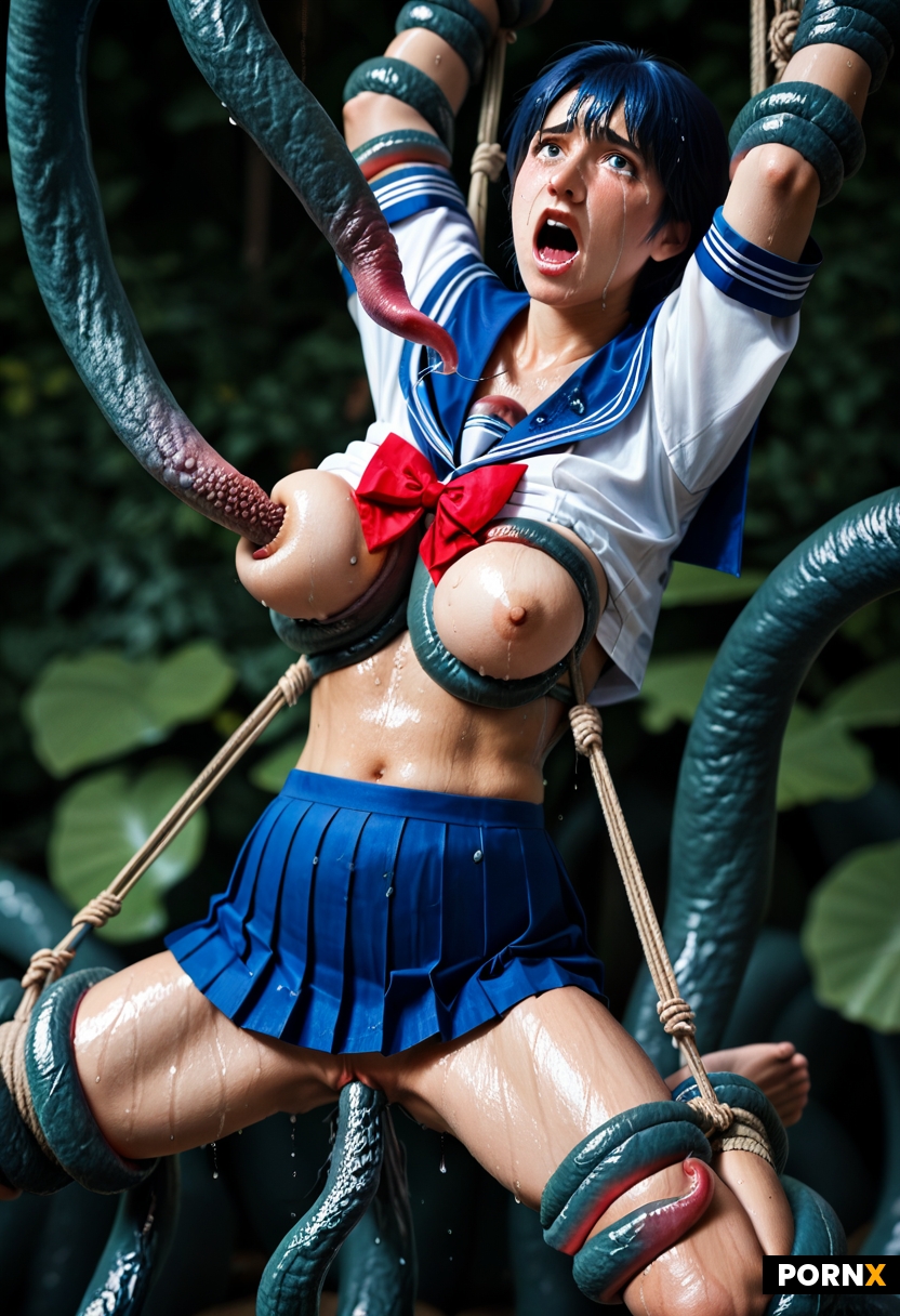 Irish Woman wearing wet blue anime sailor costume