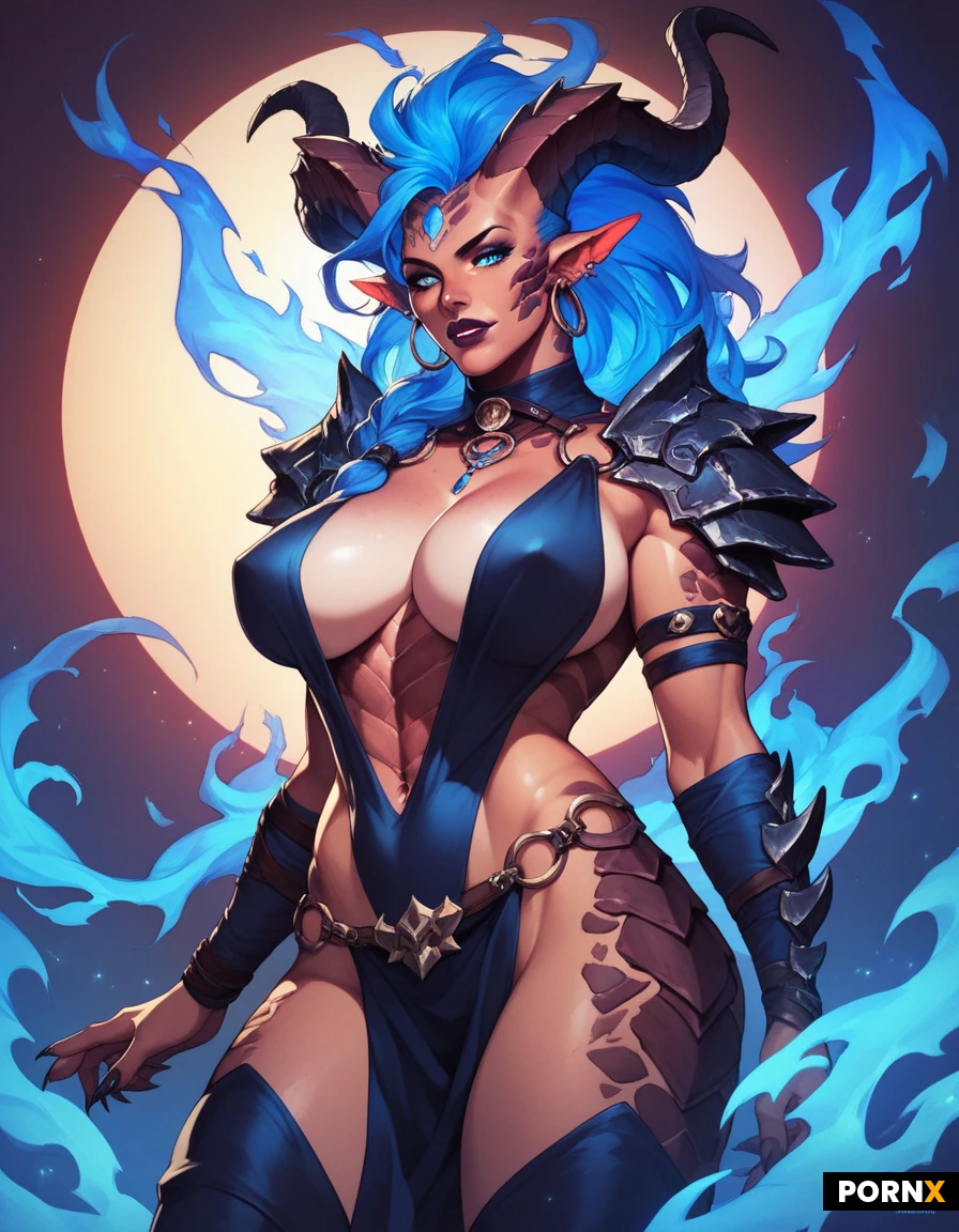 Behemoth,Busty,Voluptuous,Dark Obsidian Scales,Blue Fire Clothing,Sexy