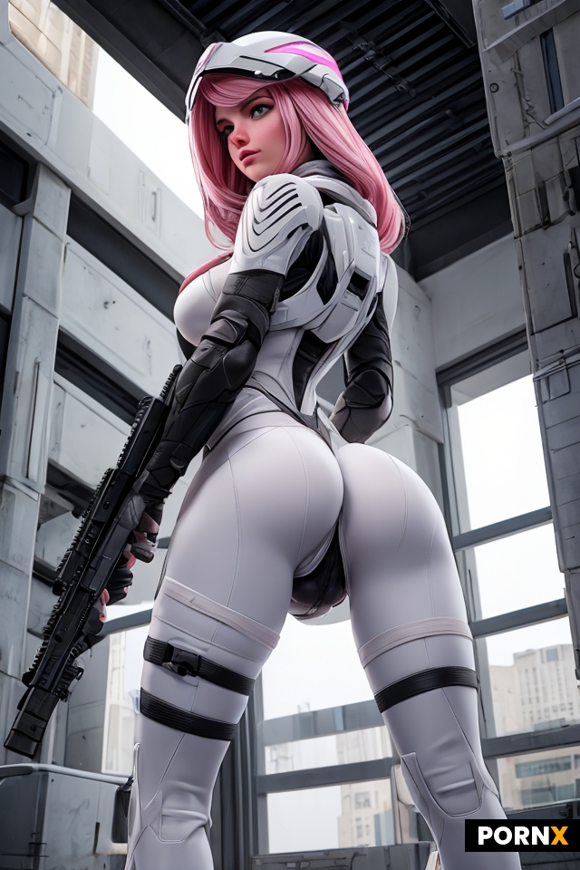comic book illustration of a 18 year old white female wearing a pink and white modern mass effect he