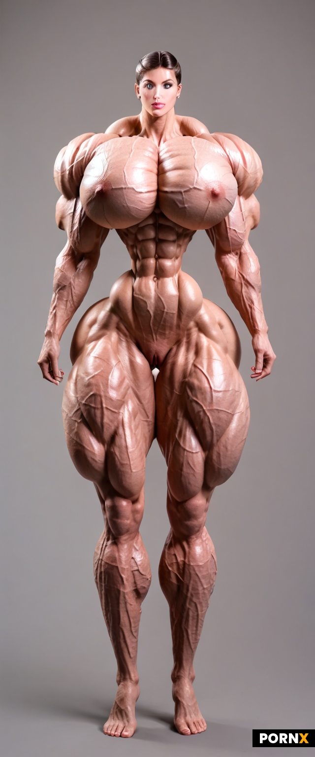Solo full body photo of very muscular nude woman posing body seductively
