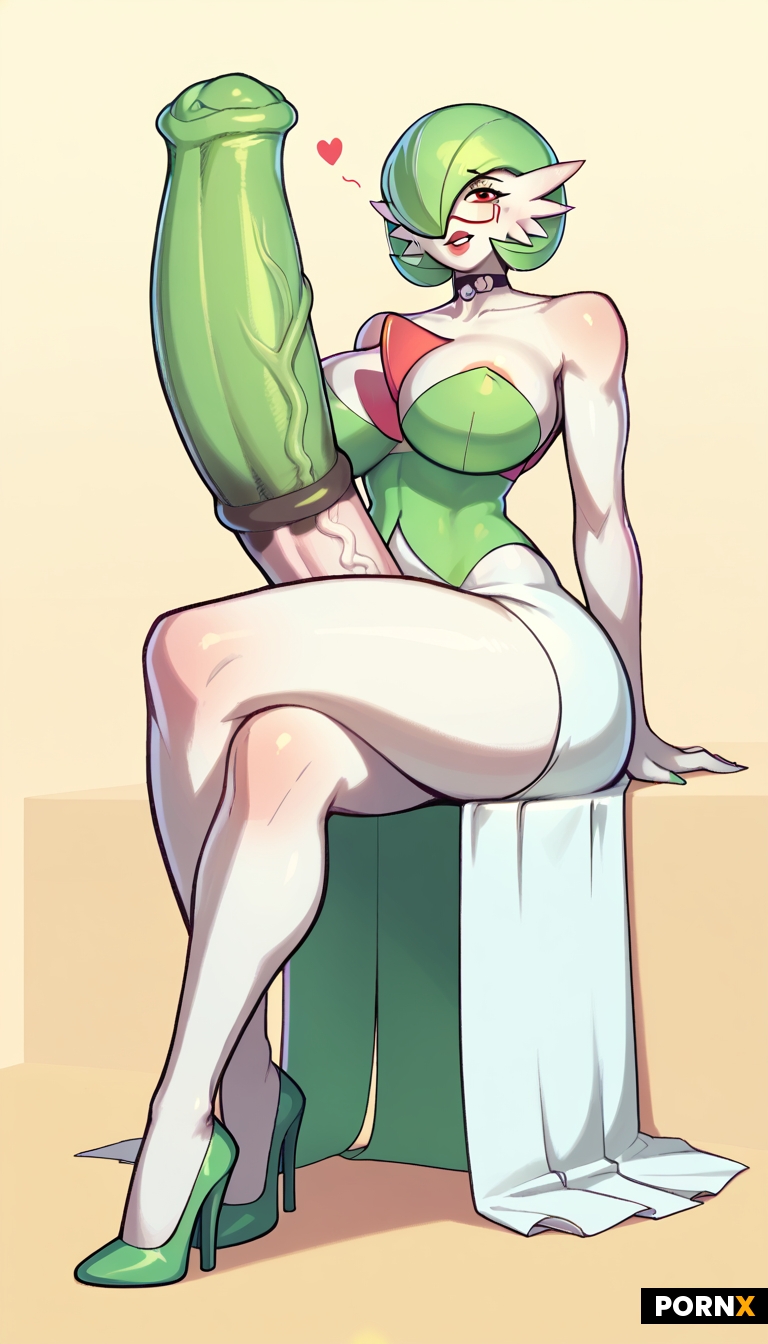 Gardevoir futanari with gigantic green horsecock 1