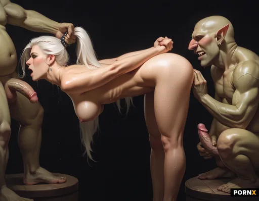 A pale woman standing bent over bustyashe