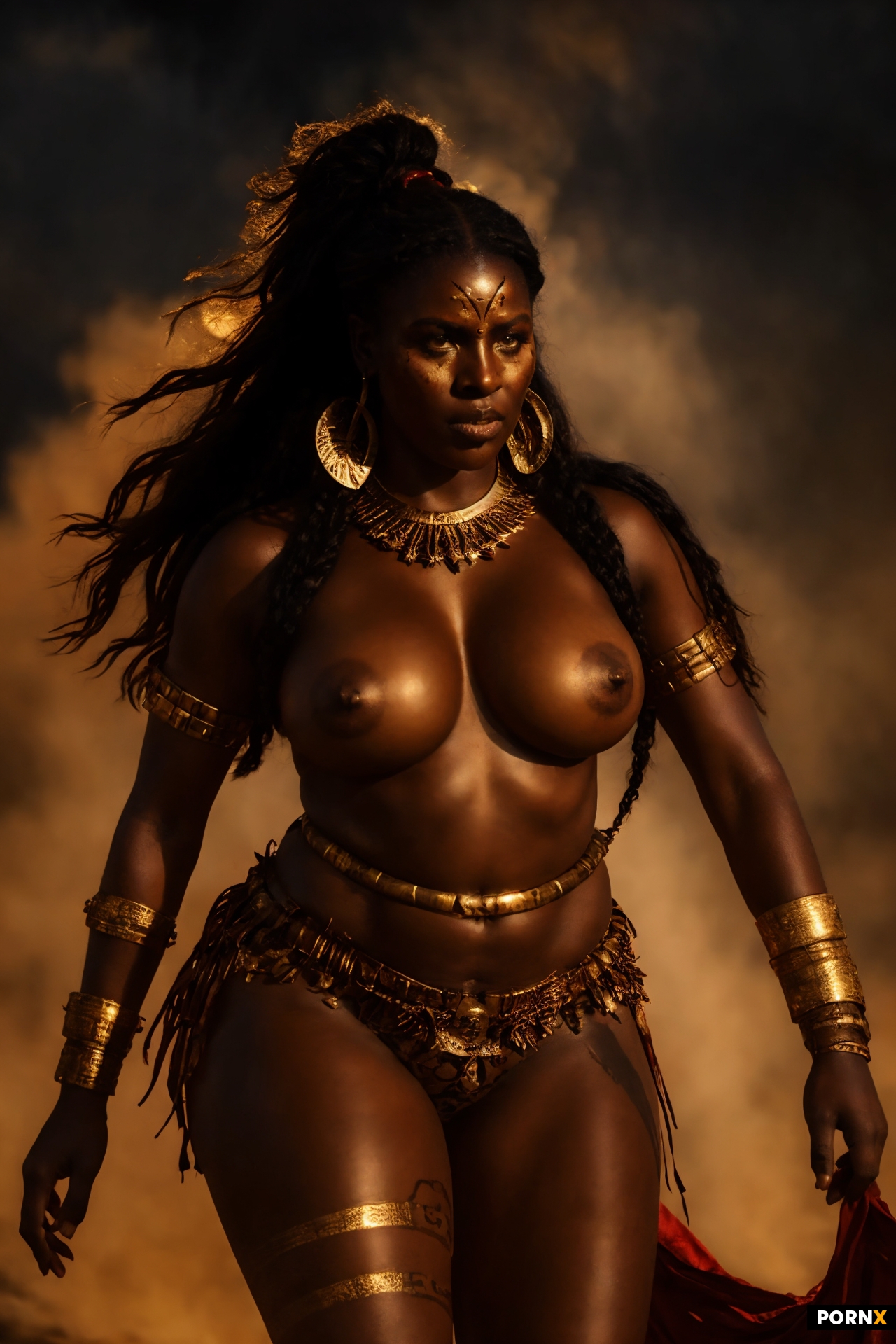 Dynamic shot of a busty black African woman