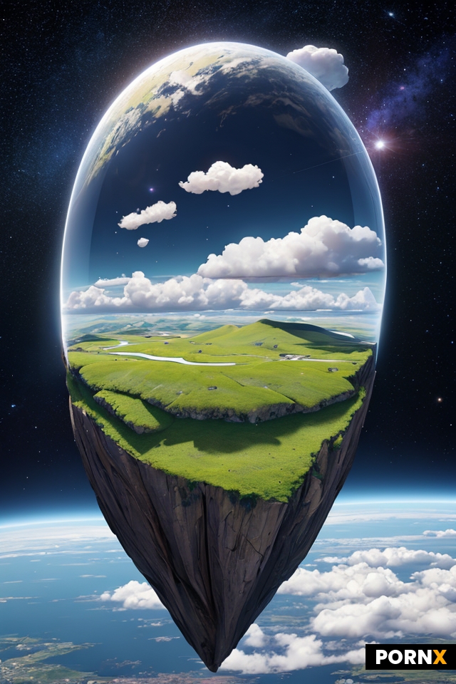 spring meadow as small floating island through majestic vastness of space