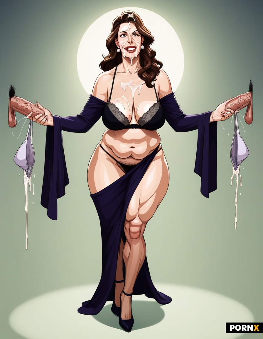 Closeup portrait of a French-Canadian MILF touching her face with big long floppy dicks gold wedding