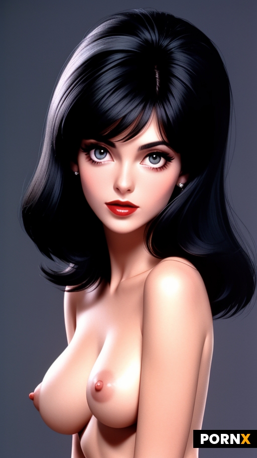 1980s Style Photo Woman Black Hair 1980s Hair Medium Breasts Skinny Naked Pinup Model Close up Portr