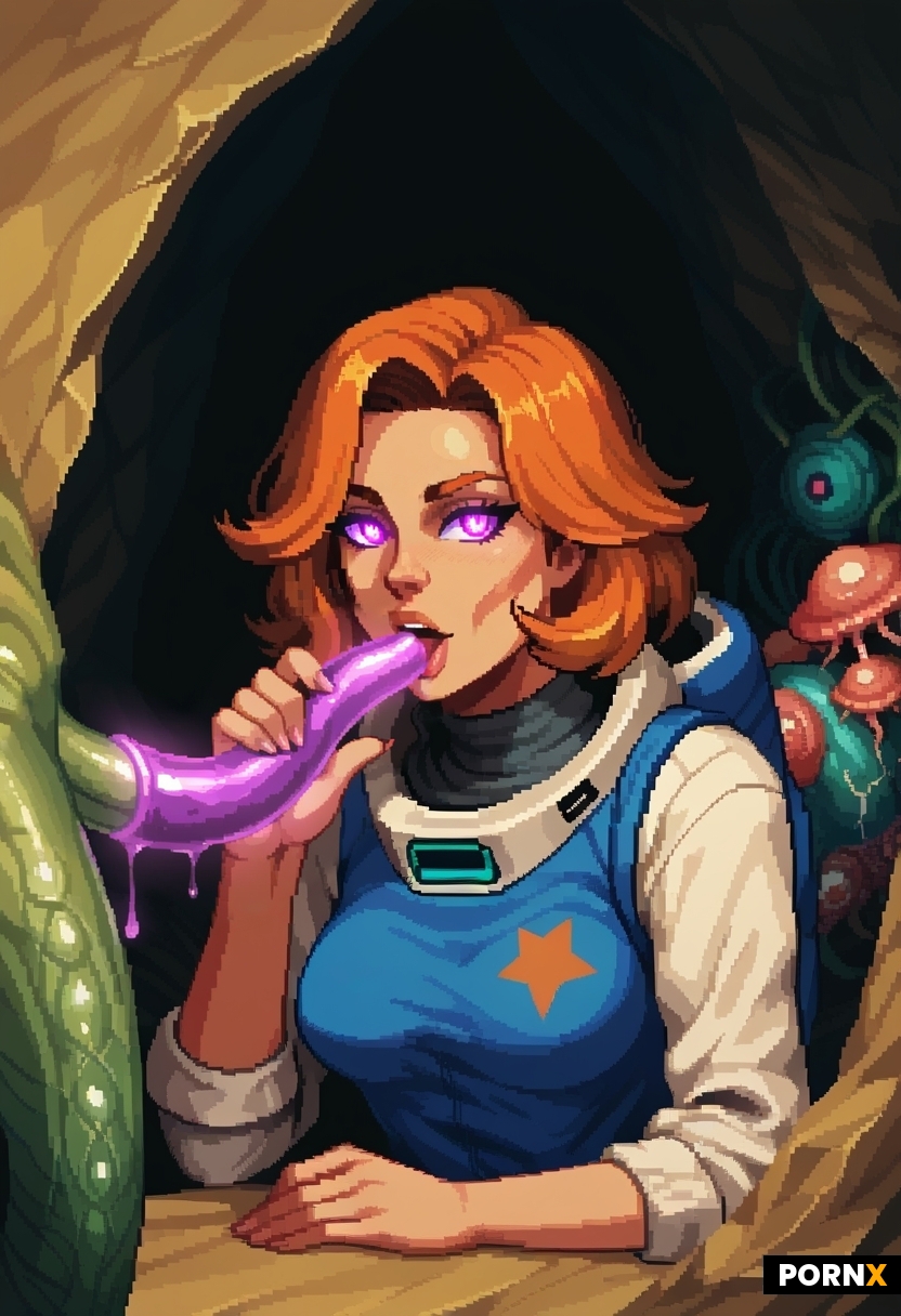 Holding a Glowing purple_slimy_tentacle in her hand