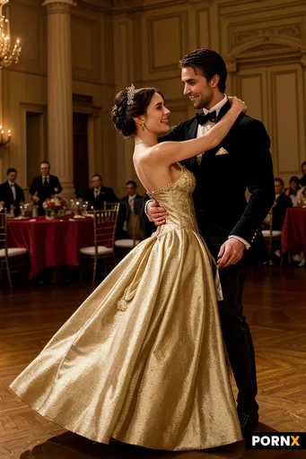 Beautiful 16th century woman in a 16th century dance in a ballroom