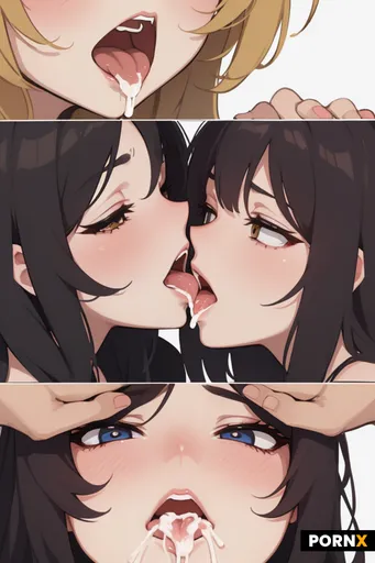 Two girls ahegao cum kissing with a lot of cum