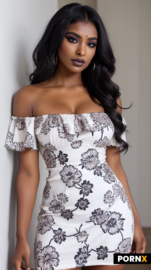 a black indian woman is looking at camera seductively while she leans forward
