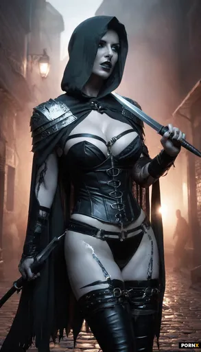 A sultry slim and busty undead female rogue