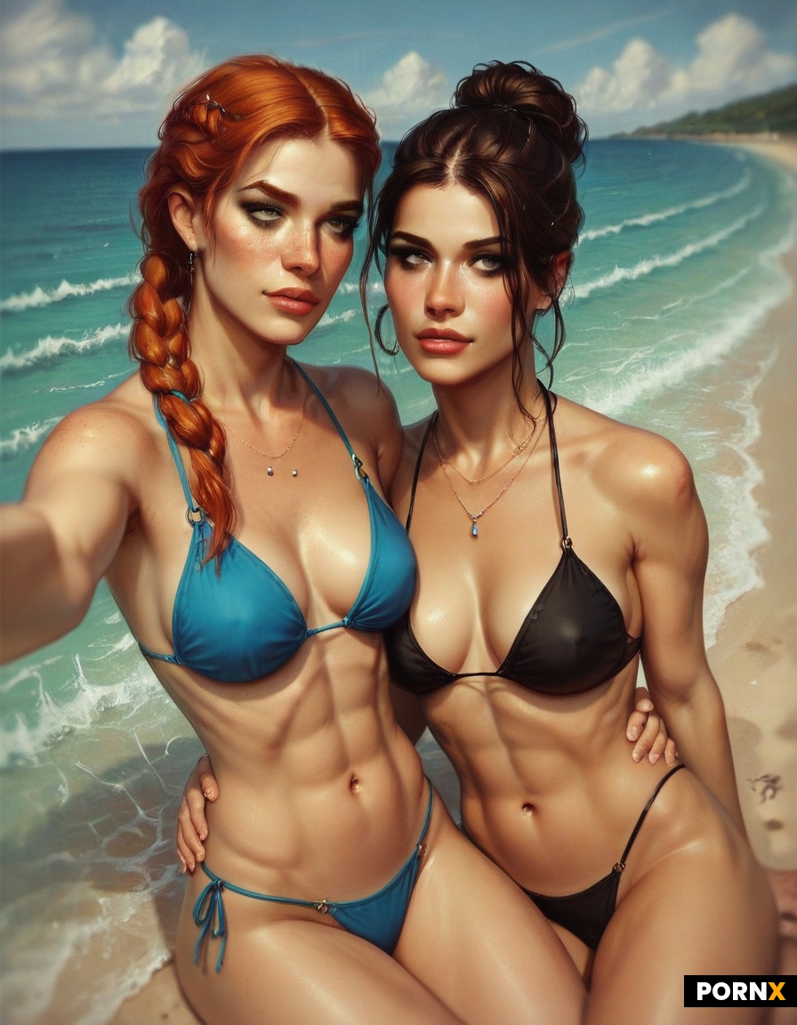 1 redhead woman and 1 brunette woman