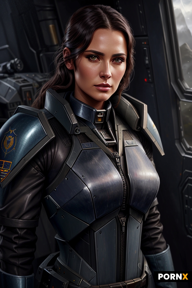 A highly detailed and realistic digital painting of a fierce female Battletech aerospace pilot in he