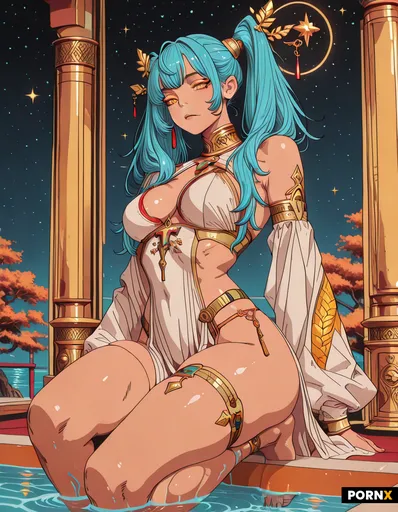 A stunningly beautiful 20-year-old priestess with a porcelain complexion and a slender