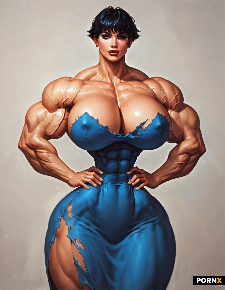 Solo photo of a very muscular woman with hands on hips