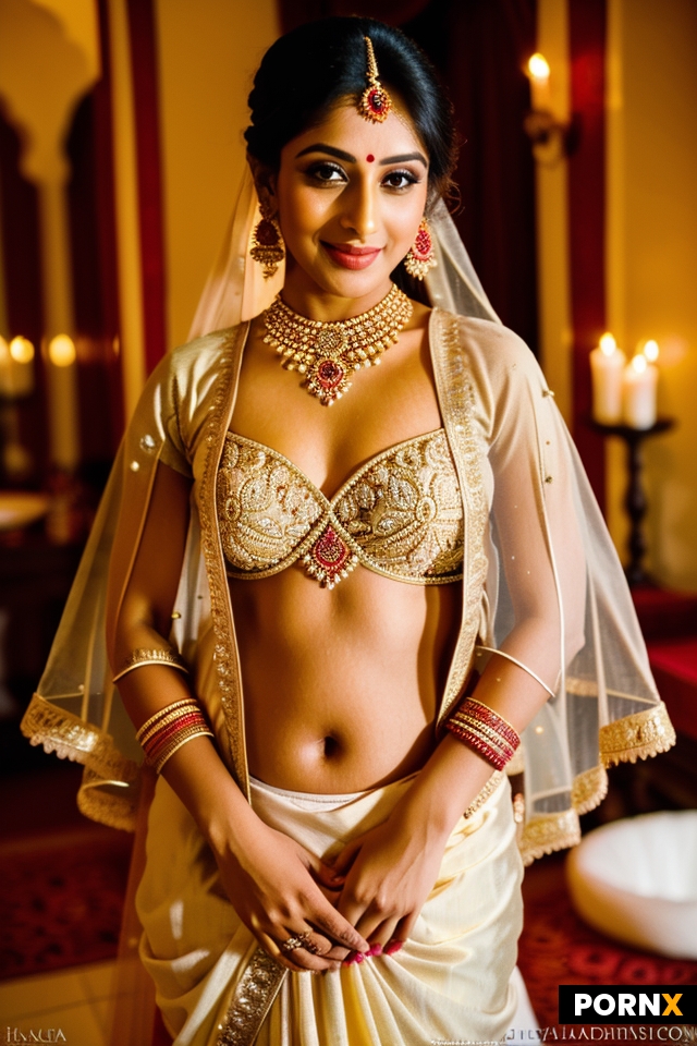 An Indian bride and groom are intimately embracing in a bathroom during their wedding night