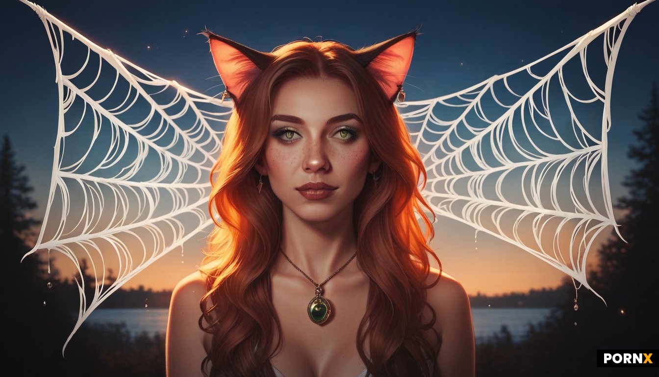 Woman cat with iridescent tail