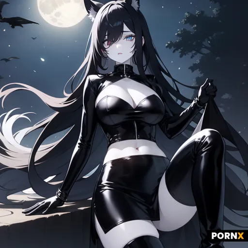 Female with long black hair that covered the left eye and pale white skin that glow in the moonlight