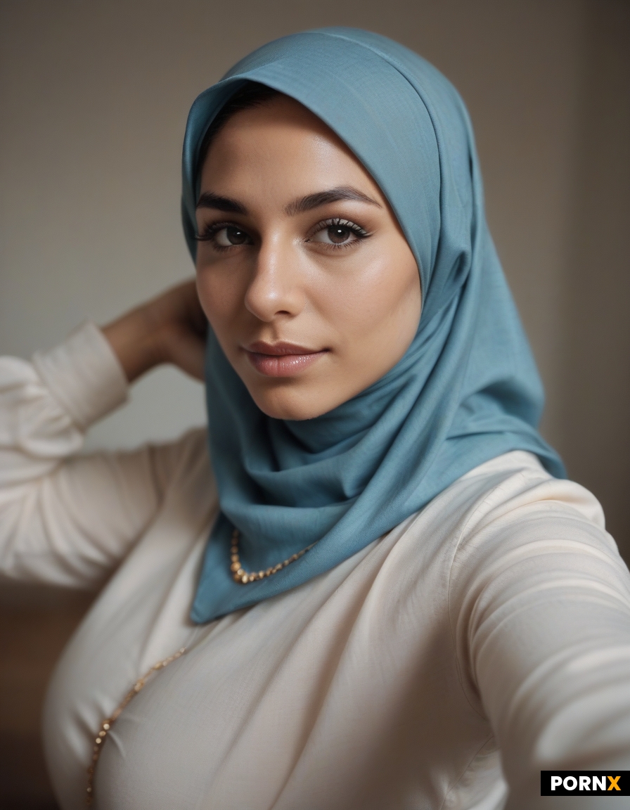 A Woman Wearing Blue Hijab And Clicking Her Nude Selfie She Have Huge Breasts And Big Ass