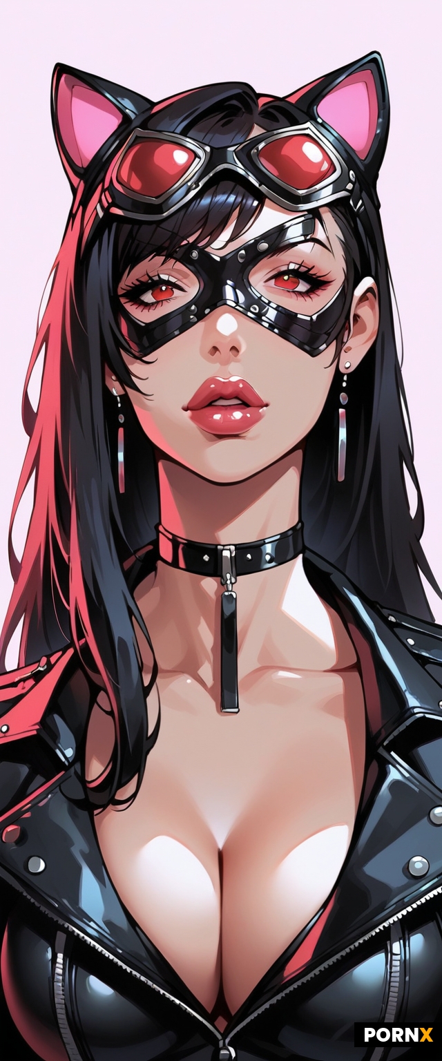 Gorgeous catwoman with a full leather mask