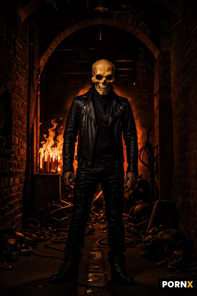 Hot demon biker with fire skull