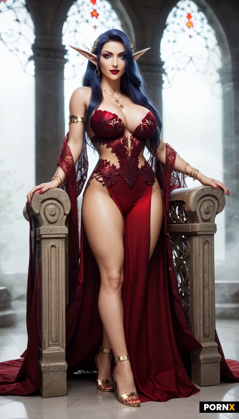 sexy female elven dark blue hair long pointed ears glowing white eyes