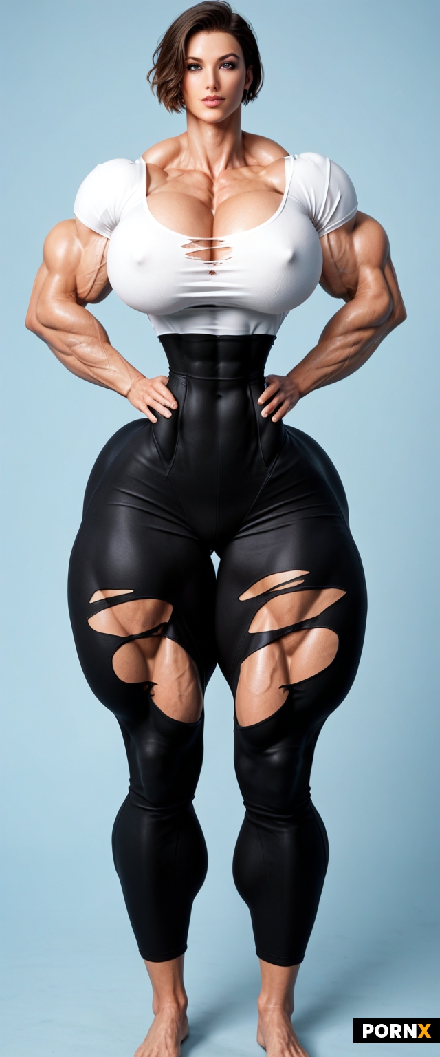 Solo photo of a very muscular woman with hands on hips