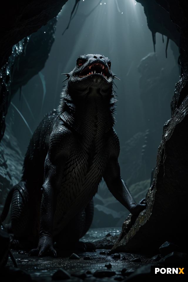 A massive serpent coiled around a jagged rock